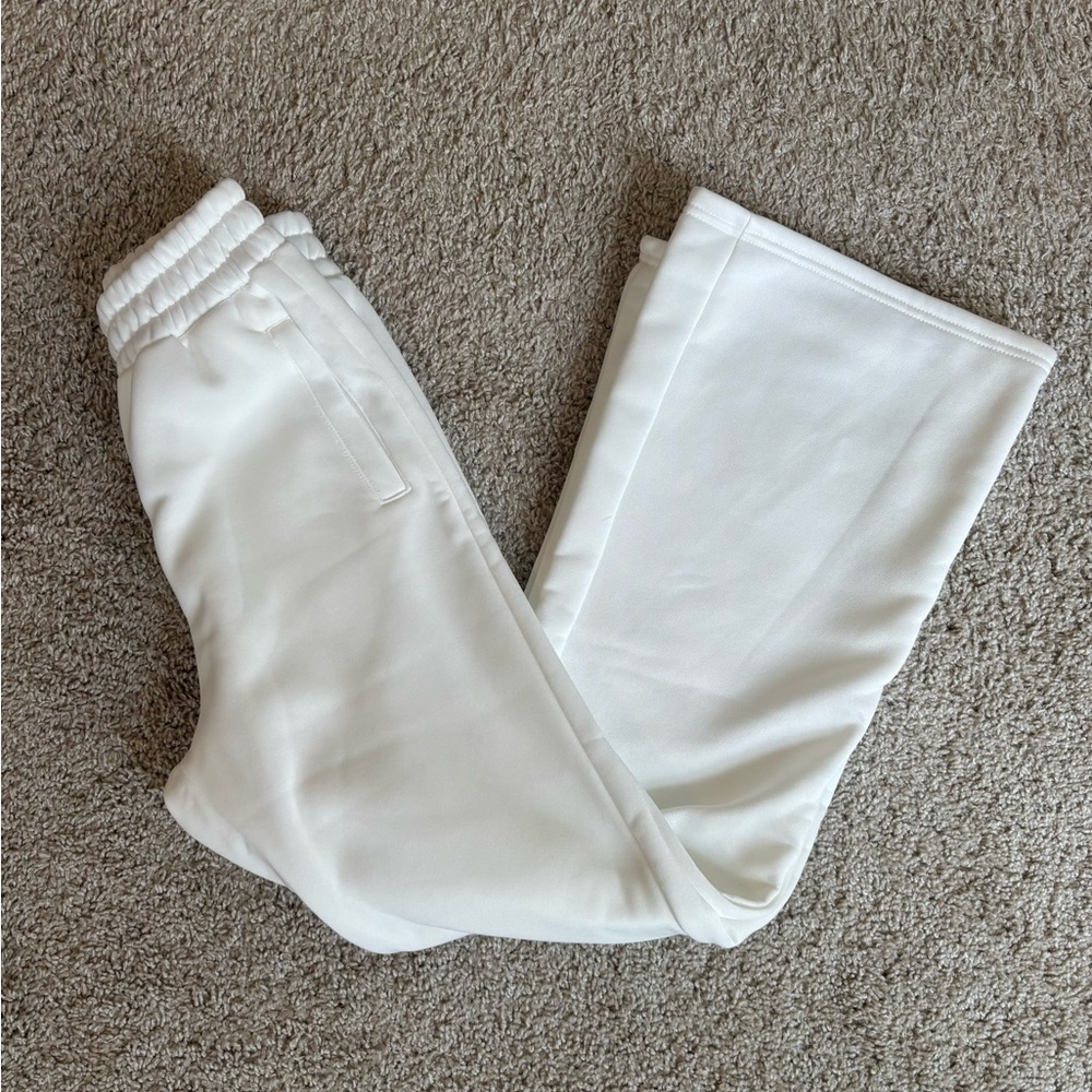 White Wide-Leg Knit Jogger Pants